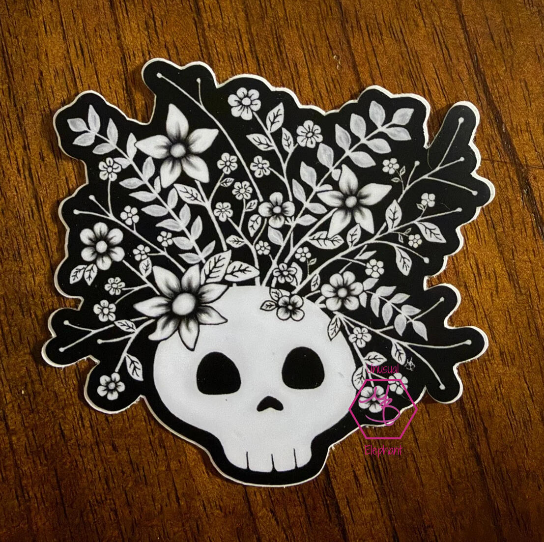 B & W Floral Skull Sticker